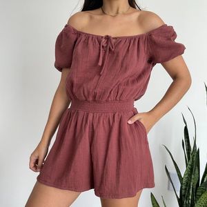 Aerie 100% cotton gauzy puff sleeve romper